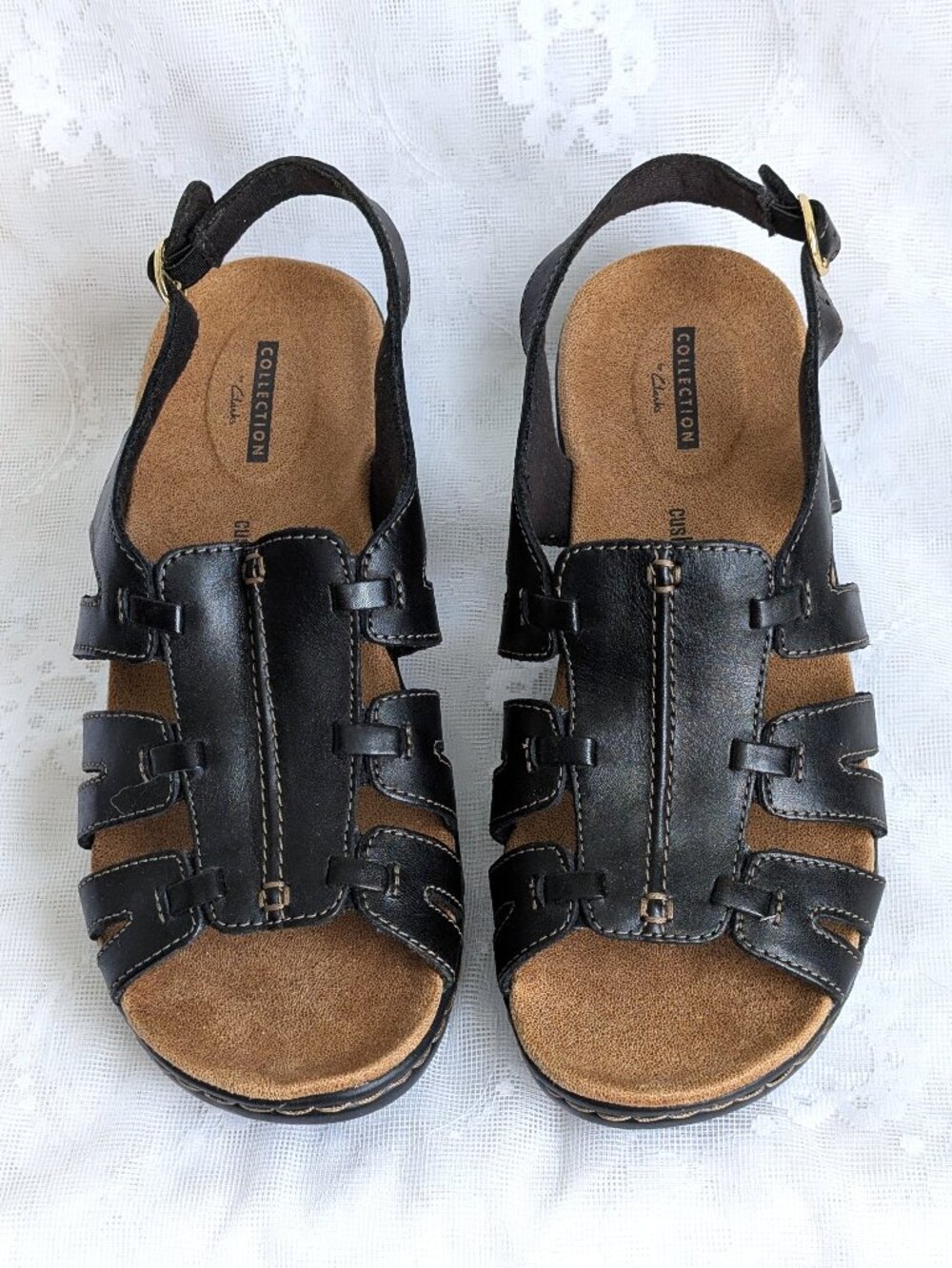 NWT Clarks Collection Lexi Marigold Black Leather Slingback Sandals 9.5 XW 9.5WW